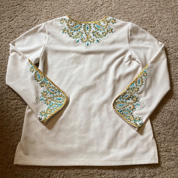 Glamorous Bob Mackie Tunic l Cream / Off White l Turquoise l Gold l Wearable Art - Picture 5 of 13